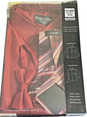 Mens Santino Milano 2XL Red Dress Shirt & Matching Tie Set Regular Fit Easy Care